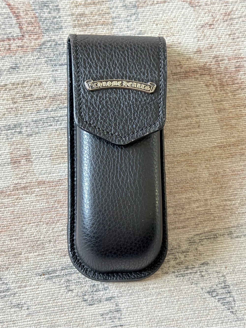 Chrome Hearts Black Leather Key & Card Holder with Silver Logo